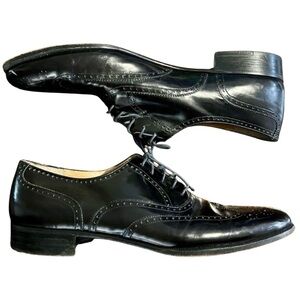 Salvatore Ferragamo Black Leather Wingtip Oxford Dress Shoes Size 10